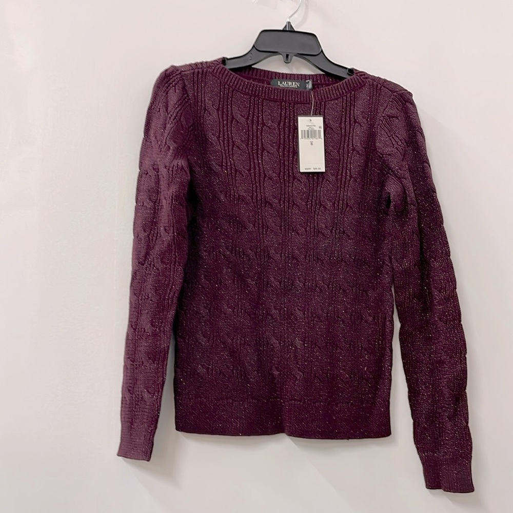 Lauren Ralph Lauren Women’s Cable Knit Cotton Blend Boatneck Sweater Dark Red